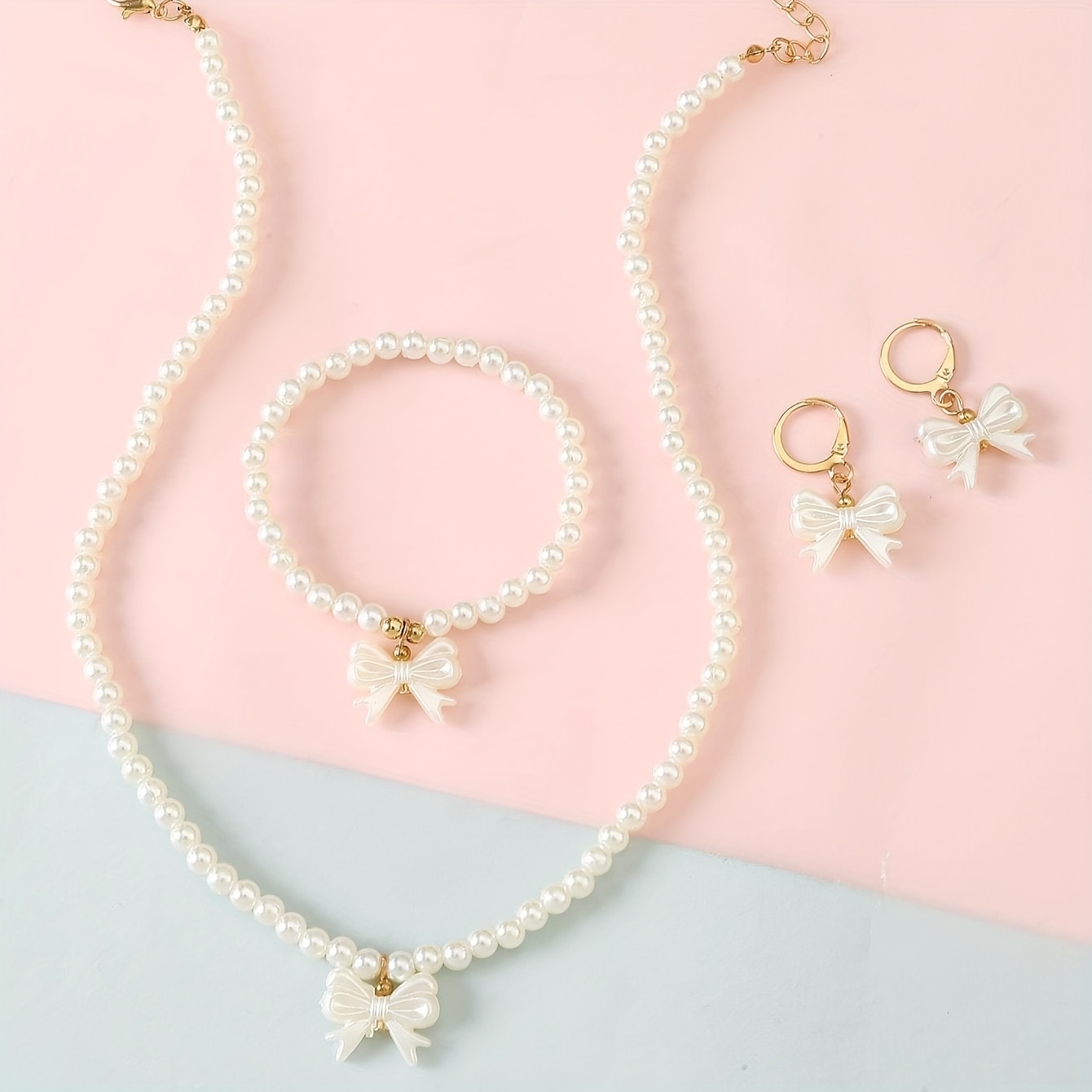 TEMU Juego de 4 piezas de cuentas con colgante de y perlas de , , elegante y de moda, collar, aretes y pulsera