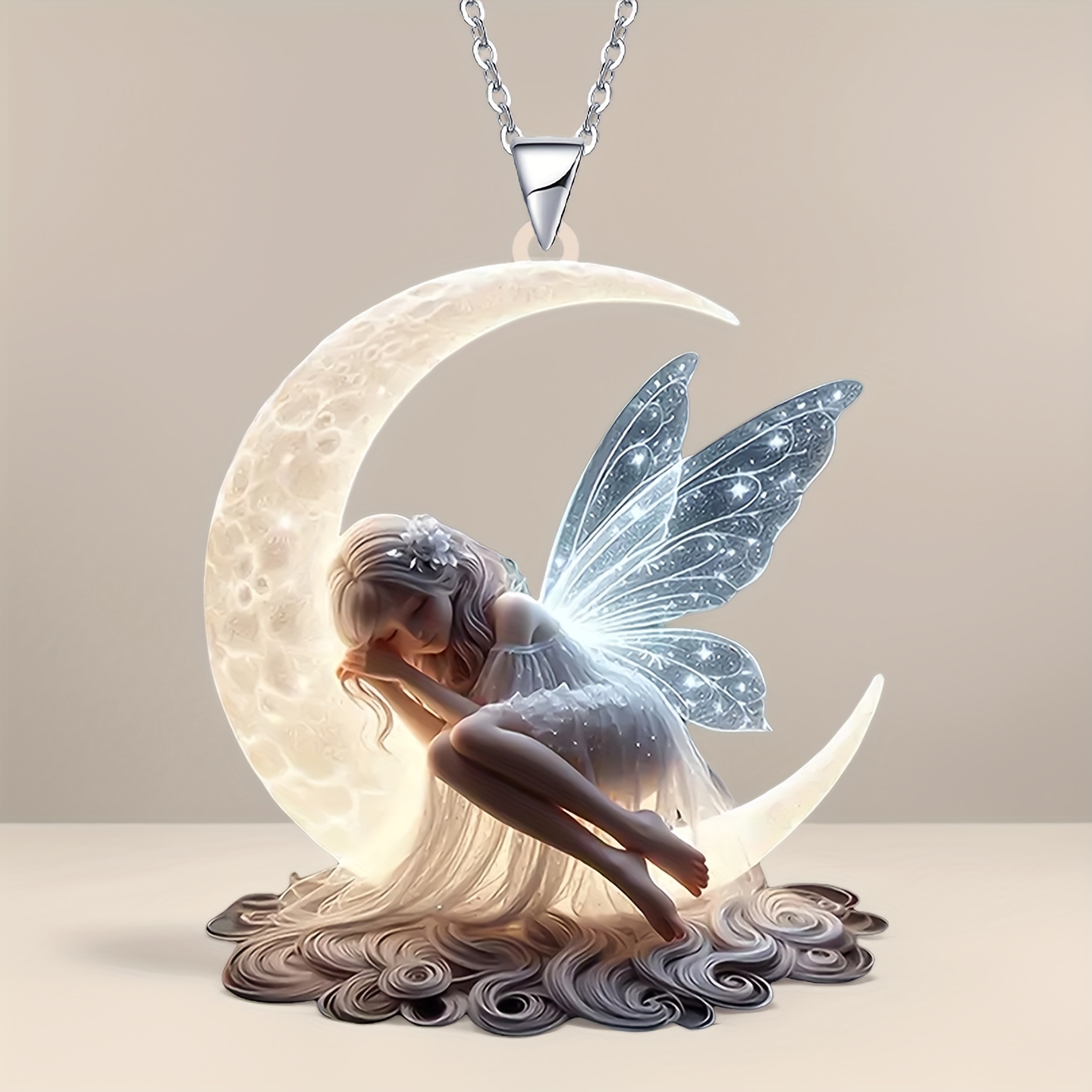 Fairy Princess Sleeping on the Moon Necklace Pendant, Gift for Her