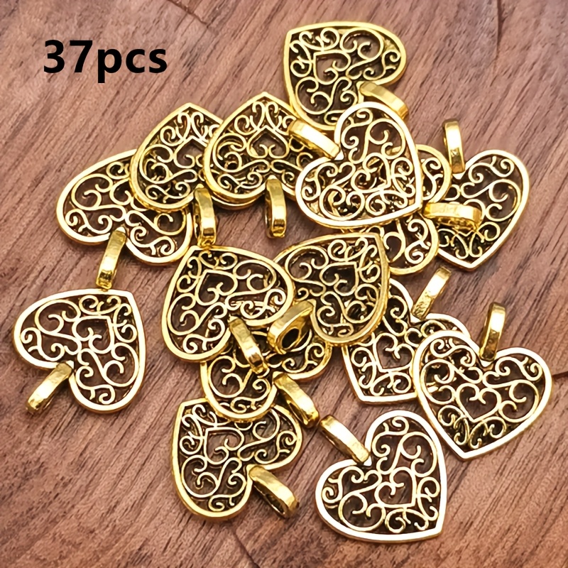 TEMU 37pcs Multi-colored Hollow Love Heart Charm Pendant, Bohemian Style Jewelry Additions, Handmade Jewelry Making Bracelet, Necklace, Earring
