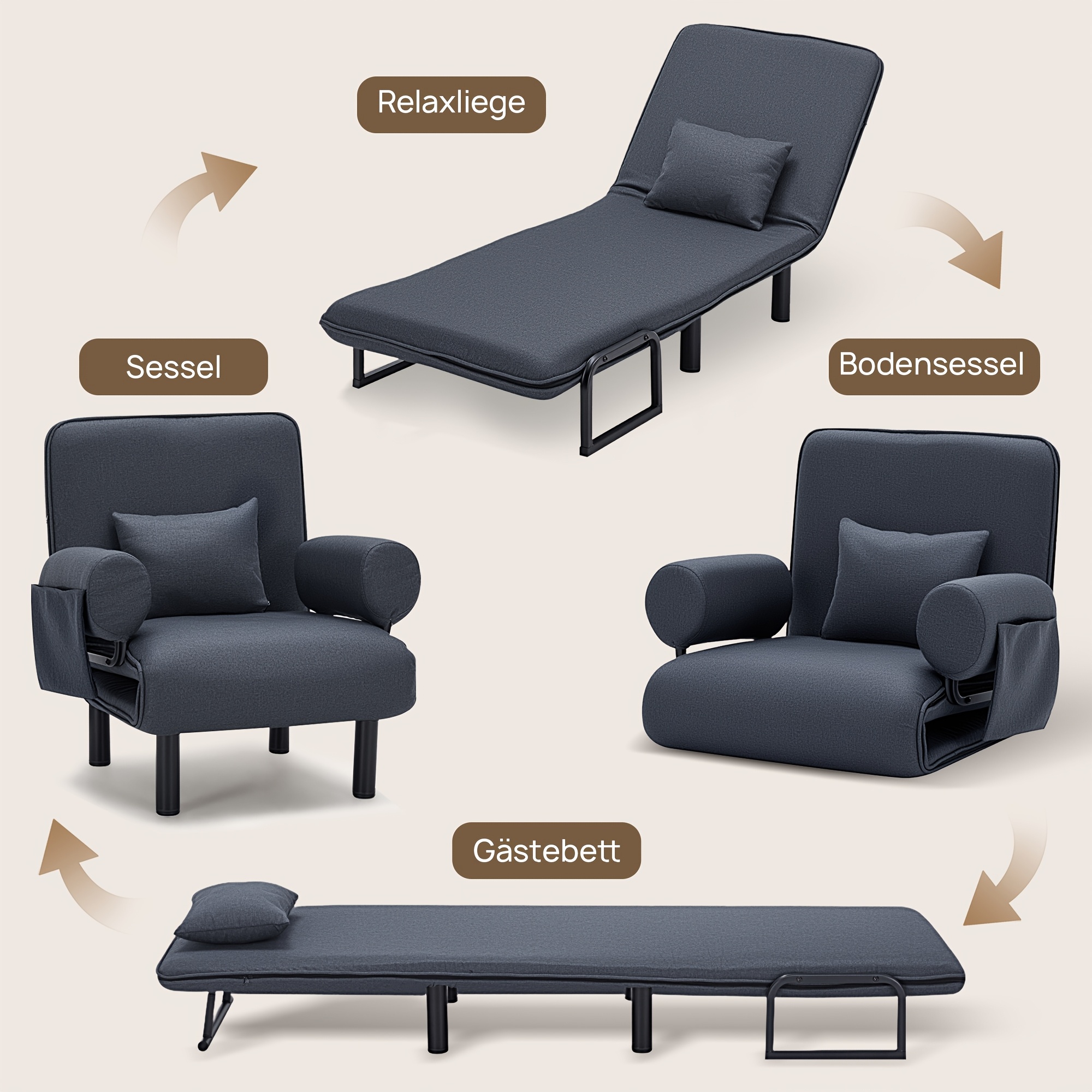 Image of 4-in-1 Multifunctional Sofa Bed, Adjustable Recliner With Storage Backrest, Soft & Stable , Washable, Perfect For Small Apartments (armchair/floor Chair/guest Bed)