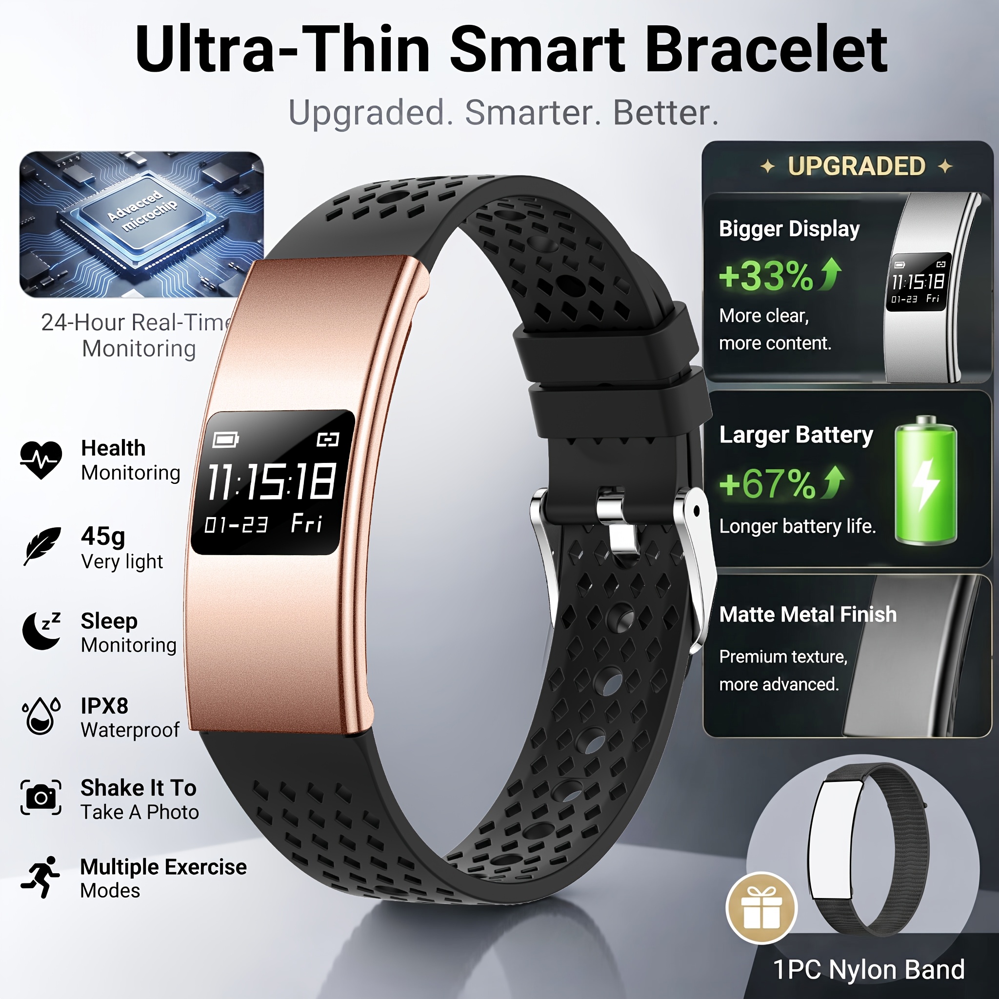 Upgraded Ultra-Thin Smart Bracelet for Fitness Tracking