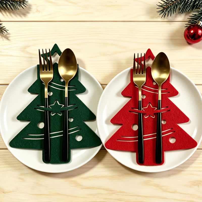 TEMU Set di portaoggetti per stoviglie albero di Natale da 12 pezzi (6 rossi e 6 ), borsa per forchetta albero di Natale in , decorazione a stella