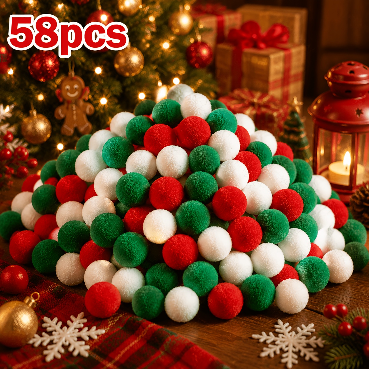 TEMU 58pcs 0.98inch High Elastic Ball Soft Plush Balls For Diy Craft Sewing Supplies And Wedding Party Christmas Decorations