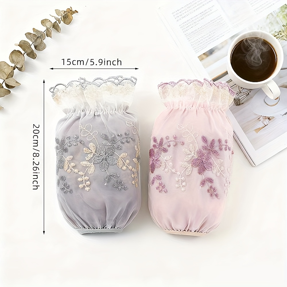 1 pair womens elegant floral lace sleeve cuffs double layer breathable mesh with   edges soft pink white pastel colors delicate fabric design sophisticated style hand wash only lace trim details versatile fashion accessory for casua Product details 3
