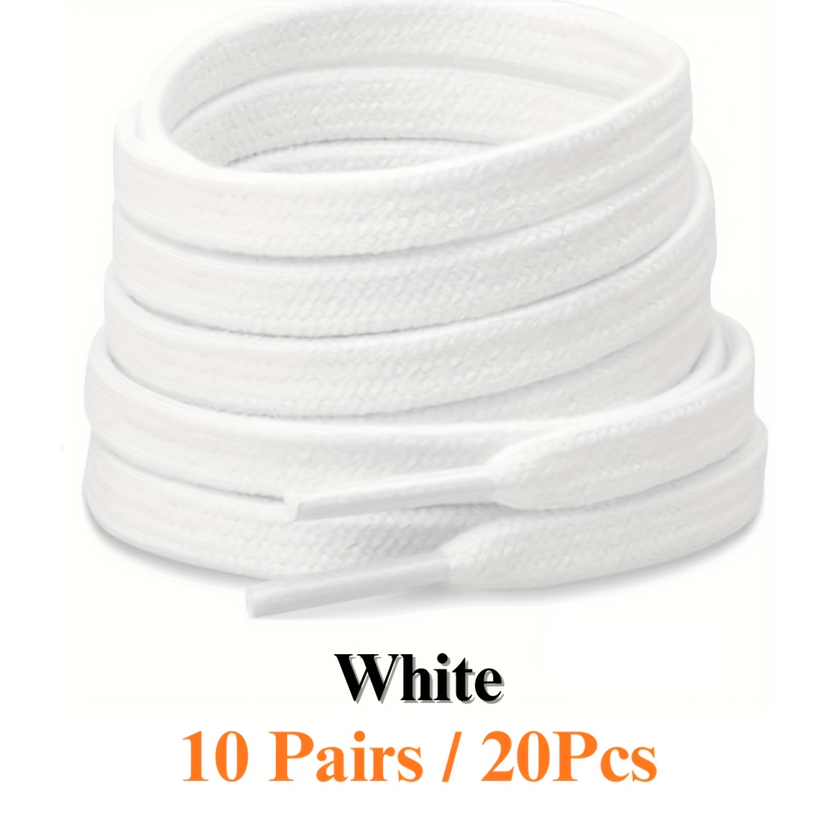 TEMU 10 Pairs / 20pcs Solid Color Double-layer 120cm Shoelaces, Versatile Use, Suitable For Sneakers, Flats, Casual Shoes, White Shoes For Men And