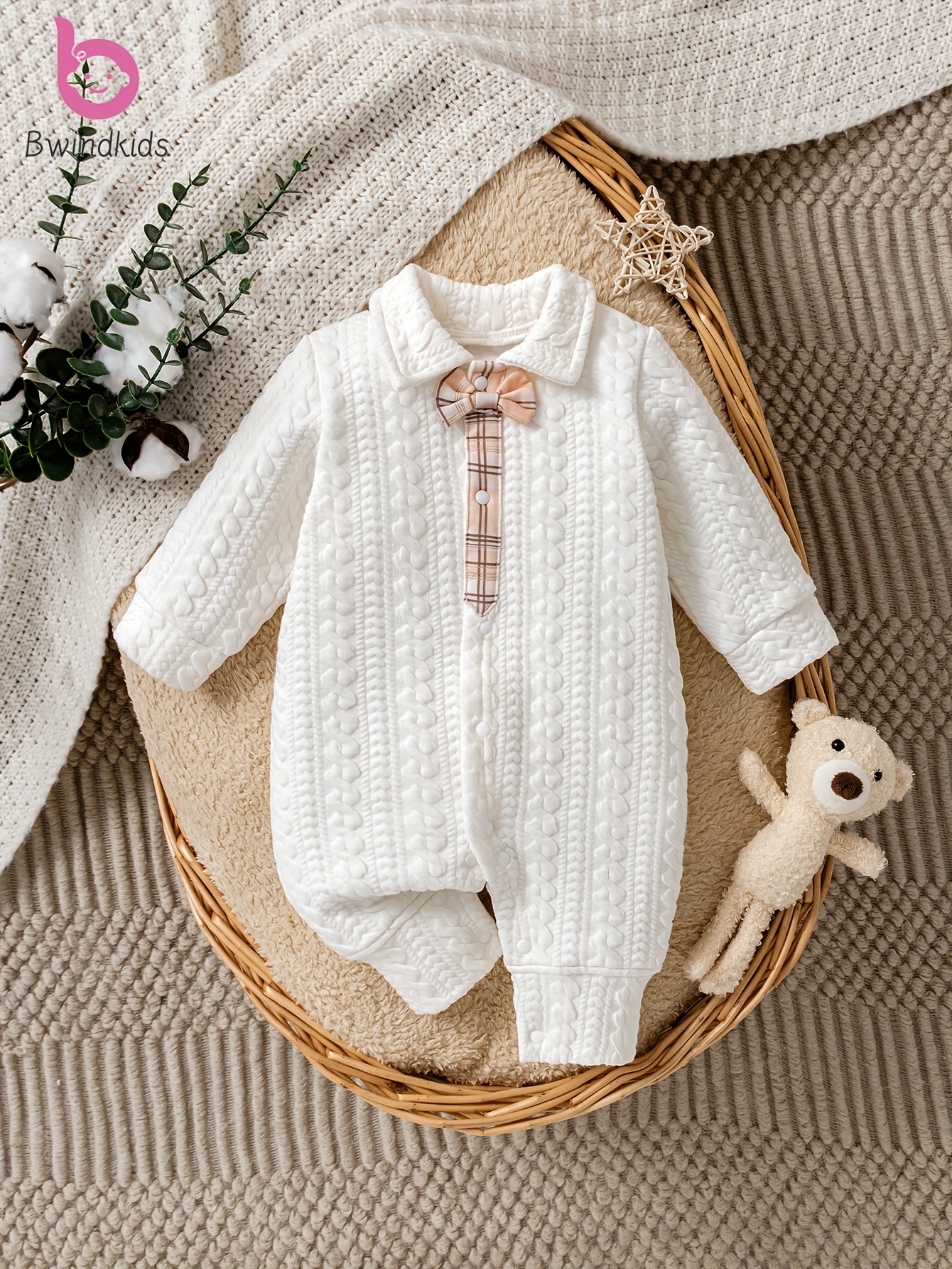 jongens gezellige gebreide romper met strikje kraag Temu Belgium