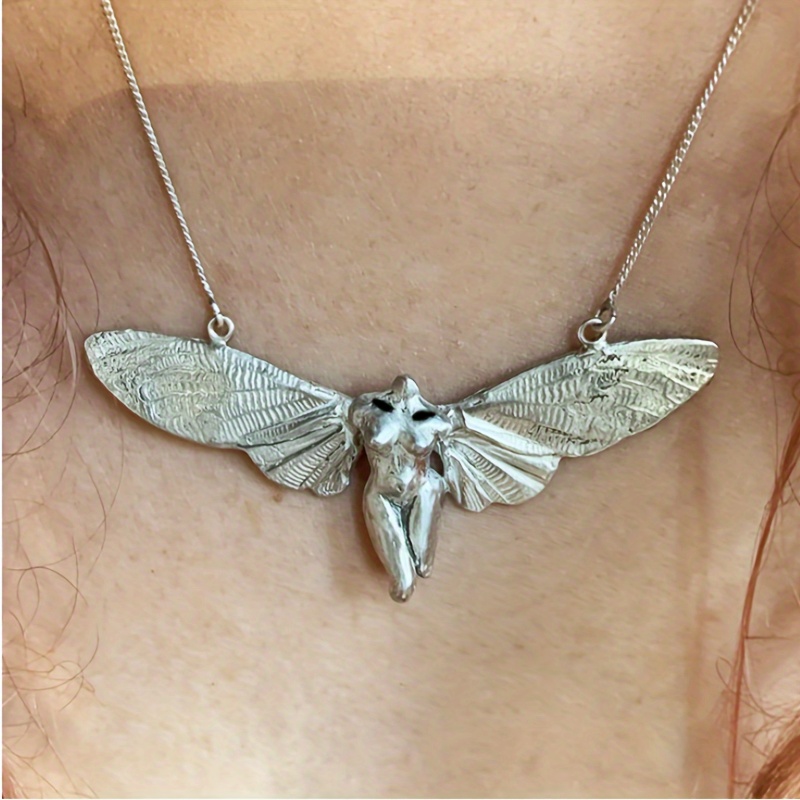 TEMU 1pc Personalised Model Wings O Chain Vintage Style Titanium Steel Antique Silvery Necklace Women Daily Party Holiday