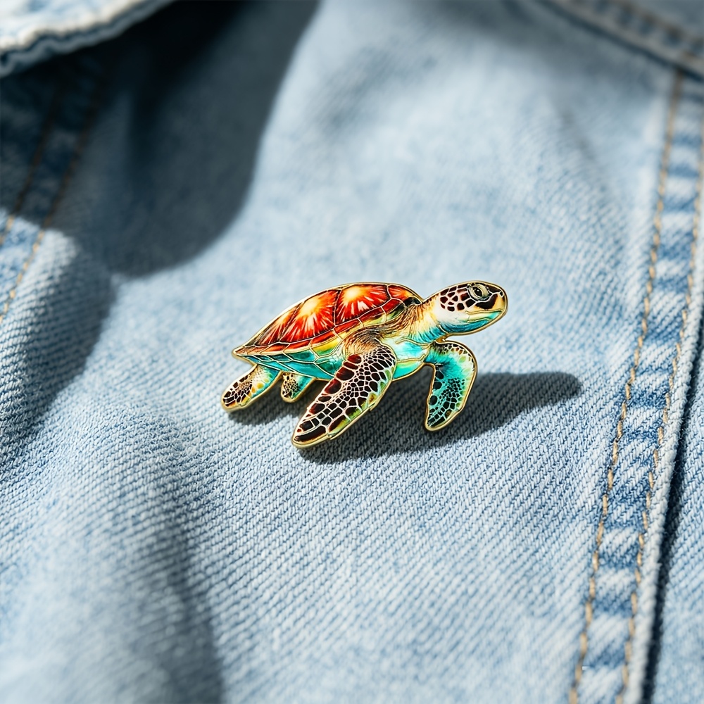 TEMU 1pc Solevdo Enamel Lapel Pin, Novelty Watercolor Turtle Metal Brooch, Vibrant Animal Fashion Accessory For Men And Women, Decor Pin For Jacket