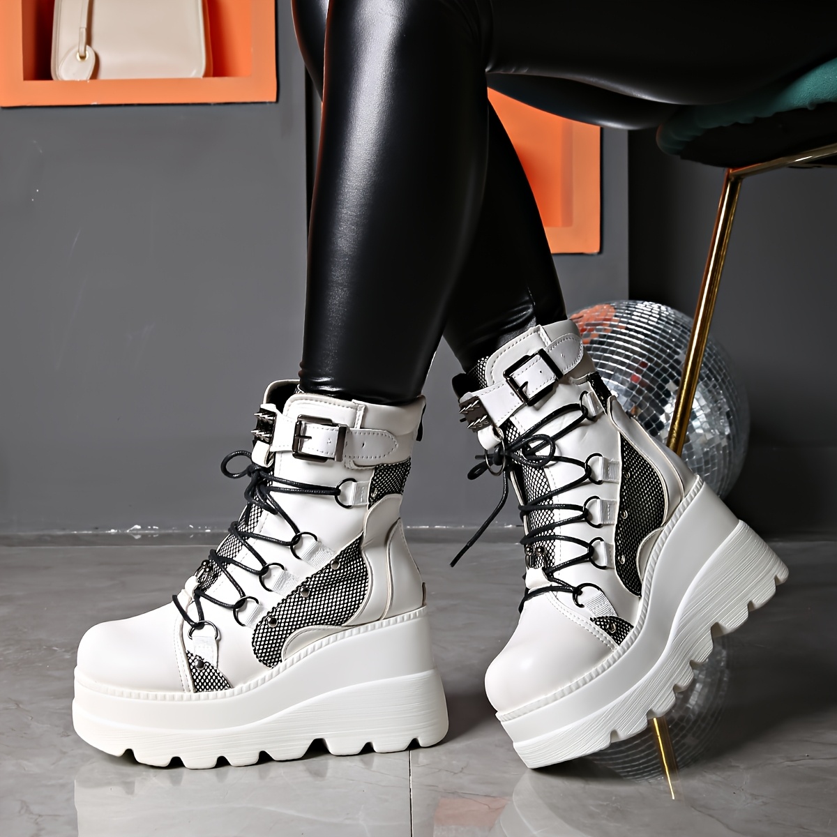 botas tobillo góticas mujer malla punk plataforma cuña tacón Temu