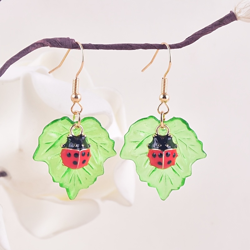Creative Acrylic Drop Earrings Featuring Leaves and Bees