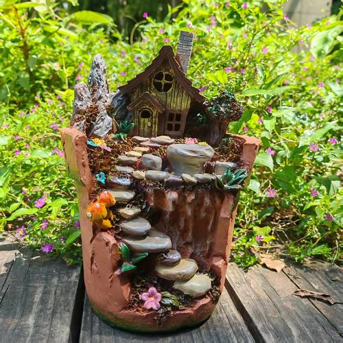 hand painted garden fairy house statue with thatched roof resin sculpture for tabletop patio or terrace decor perfect gift for valentine s day mother s day weddings birthdays and patio decoration fairytale aesthetic textured design