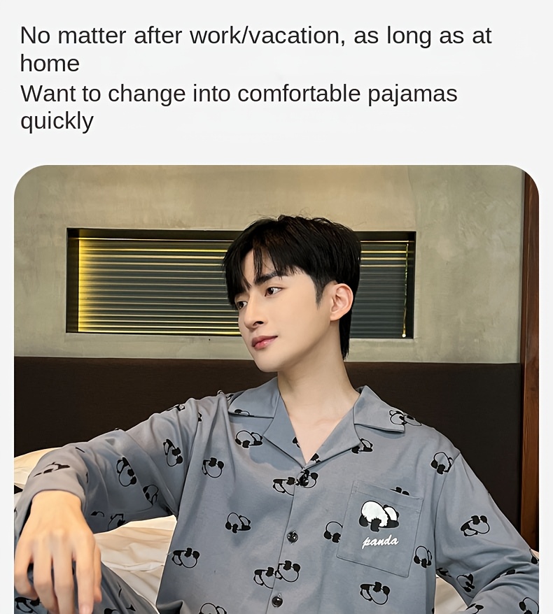 2025 New Men's Pajamas Pure Cotton Long Sleeve Spring and Autumn Models Teenager Winter Summer Boy Cartoon Home Clothes Set