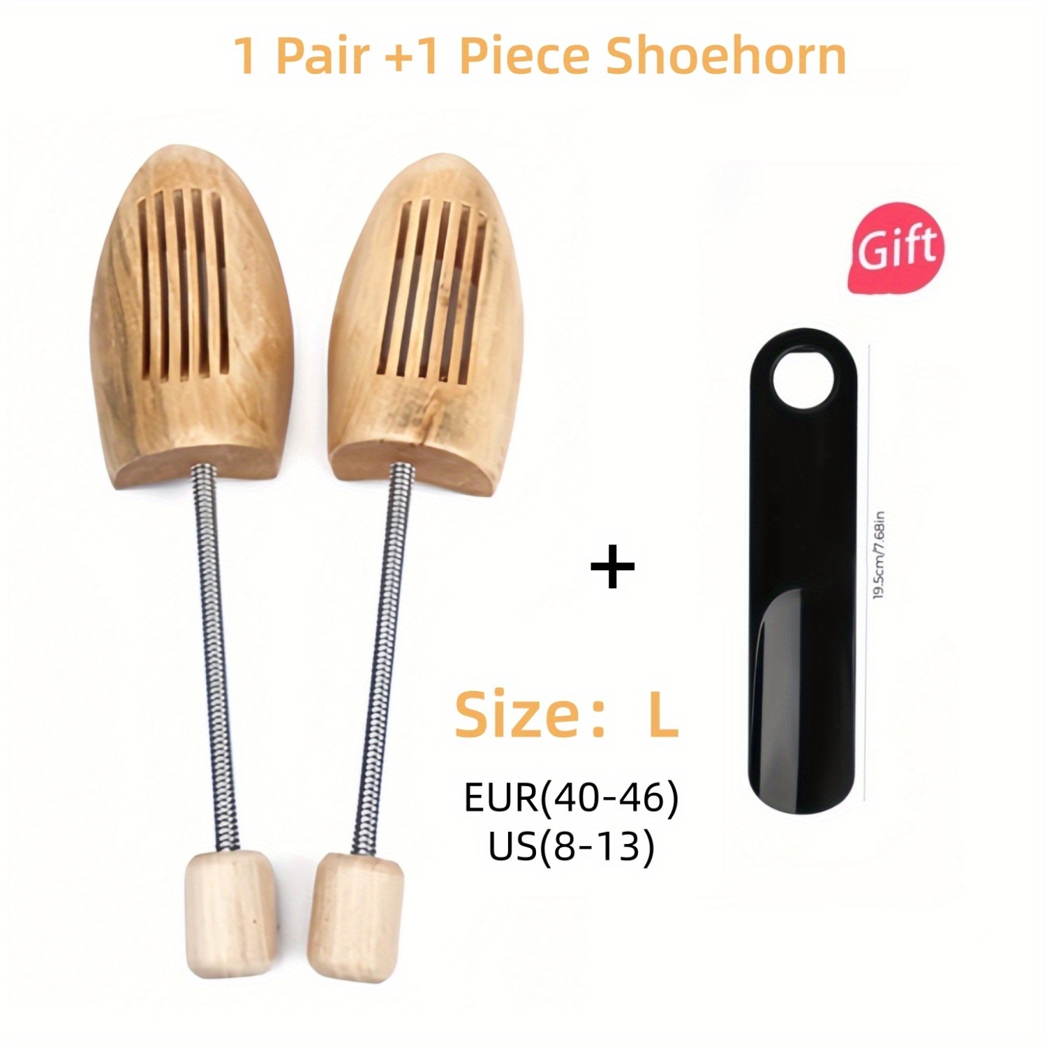 TEMU A Pair Of Solid Pine Shoe Trees, Designed For Men And Women, Suitable For Sizes Us 4-13 And Eur 34-46, Includes A 7.68-inch Shoehorn