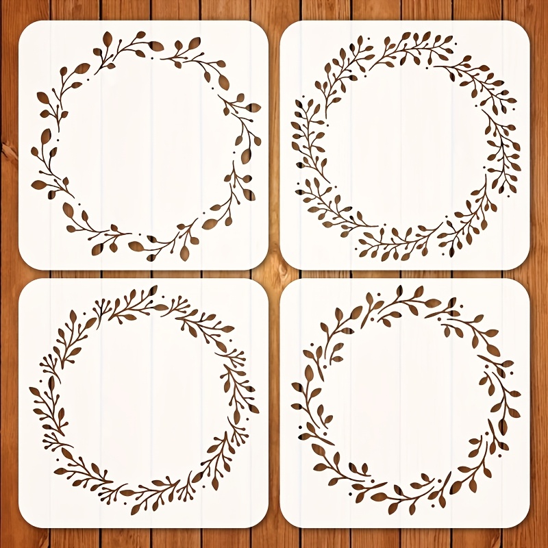 TEMU 4pcs Reusable 8x8 Inch Wreath Stencils - Elegant Floral And Leaf Patterns For Diy Crafts, Art, Fabric, Canvas, Wall & Home Decor - Durable
