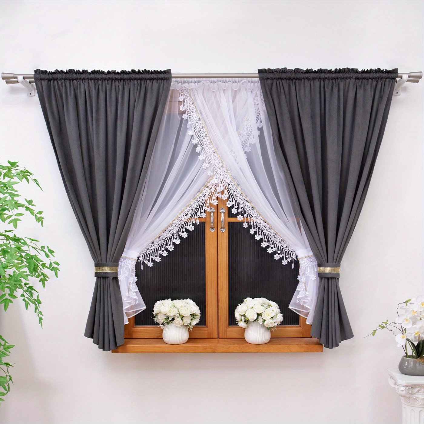 Flying 1set French Jacquard Thread Bead Curtain Canopy Set Bedroom Living Room Curtains