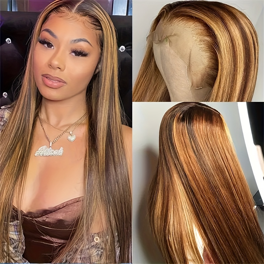 13x4 Transparent Frontal Human Hair Wig With Ombre Highlight (/dark) - 180% Density & Pre Cut Lace Front Wigs Suitable For Women With Baby Hair - Look For African, , Asian Hairline