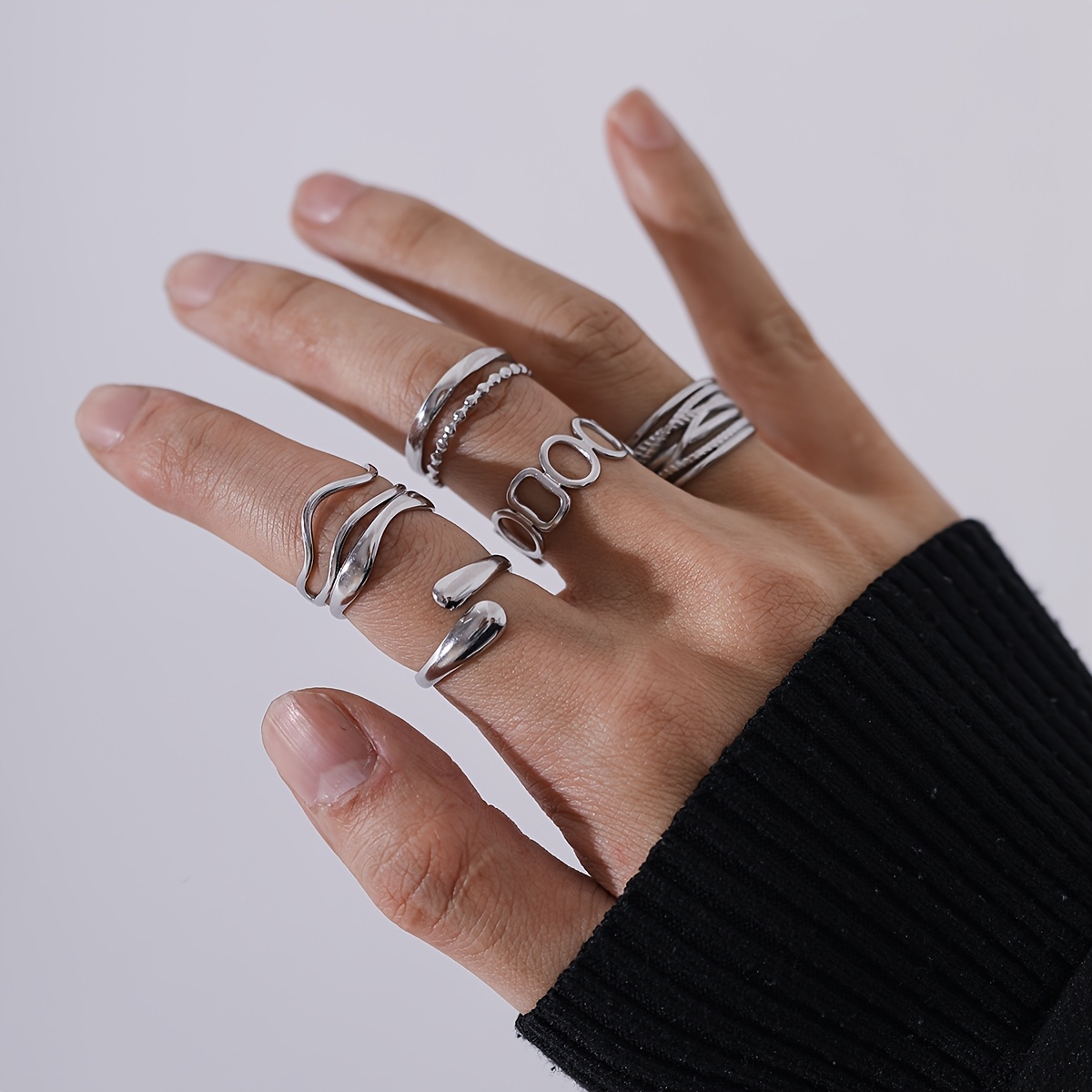 5pcs Unisex Stylish Minimalist Couple Rings Set