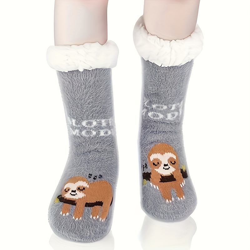 

Cozy Sloth-themed Fleece Slipper Socks For - Non-slip, Warm Winter Thick Socks With Cute Animal Design - Perfect Christmas Gift For Mom, Grandma, Daughter