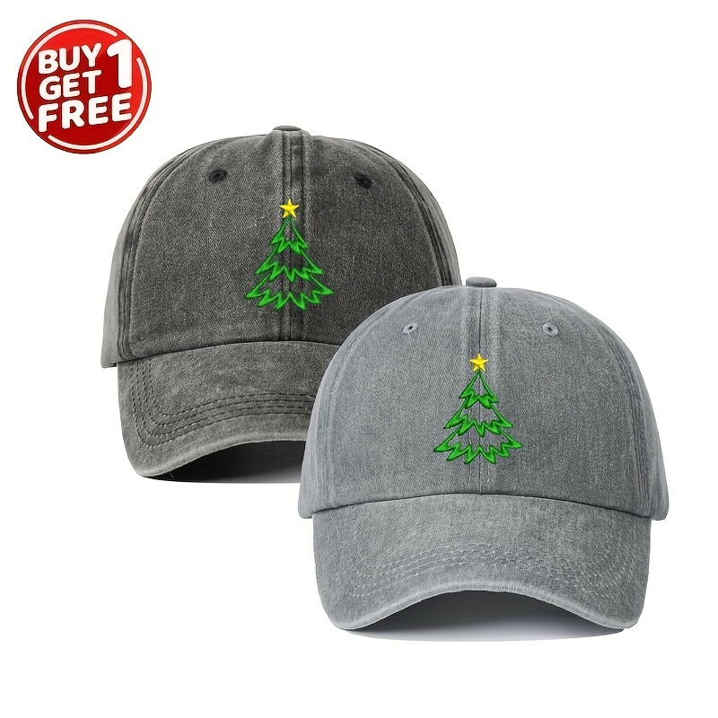 

2pcs Embroidered Green Christmas Tree Washed Baseball Cap Neutral Truck Hat Breathable Adjustable Golf Sun Hat Ladies Summer Fashion Curved Edge Sun Hat Men's Y2k Couple Sun Hat