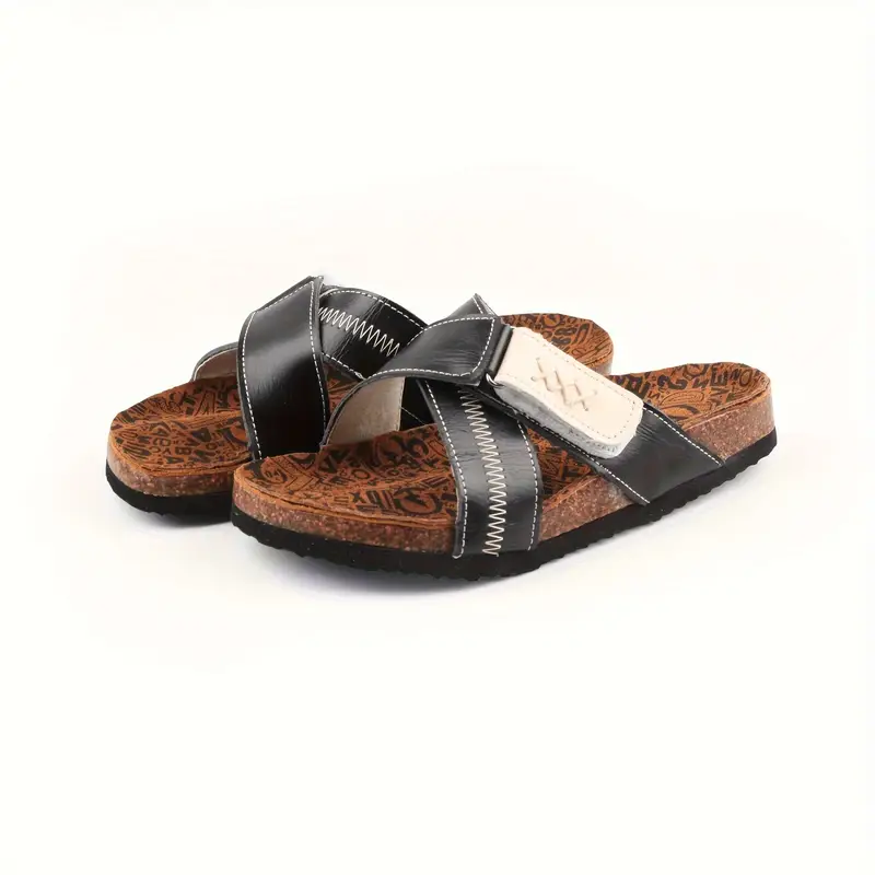 1 pair womens casual beach slides solid color open toe slip on sandals with split upper split leather lining and eva tpr flat sole comfortable and non slip summer footwear Product details 1