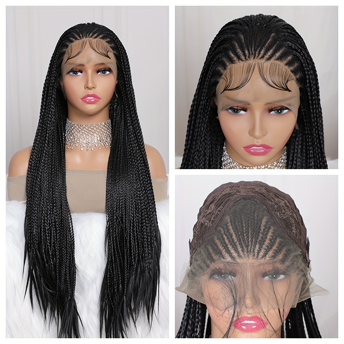 36 Box Braided Wigs for Women Knotless Braids Lace Frontal Wig With Baby  Hair Embroidery Full double Lace Front Braid Wig Synthetic Ombre Dark Bule