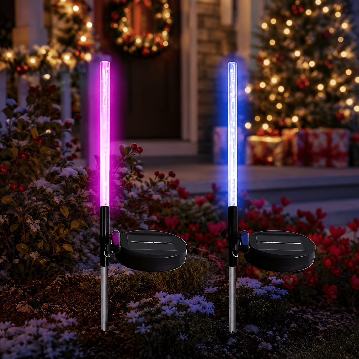 Image of 2pcs Solar Stake Lights - Vibrant Color Changing Led - Outdoor Yard Decor