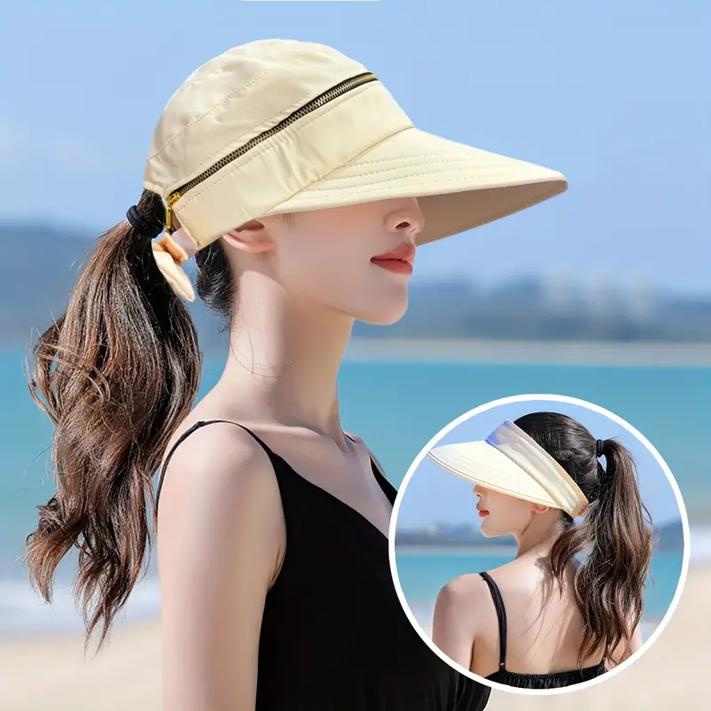 Detachable Dual Use Sun Hats Zipper Solid Color Wide Brim - Temu