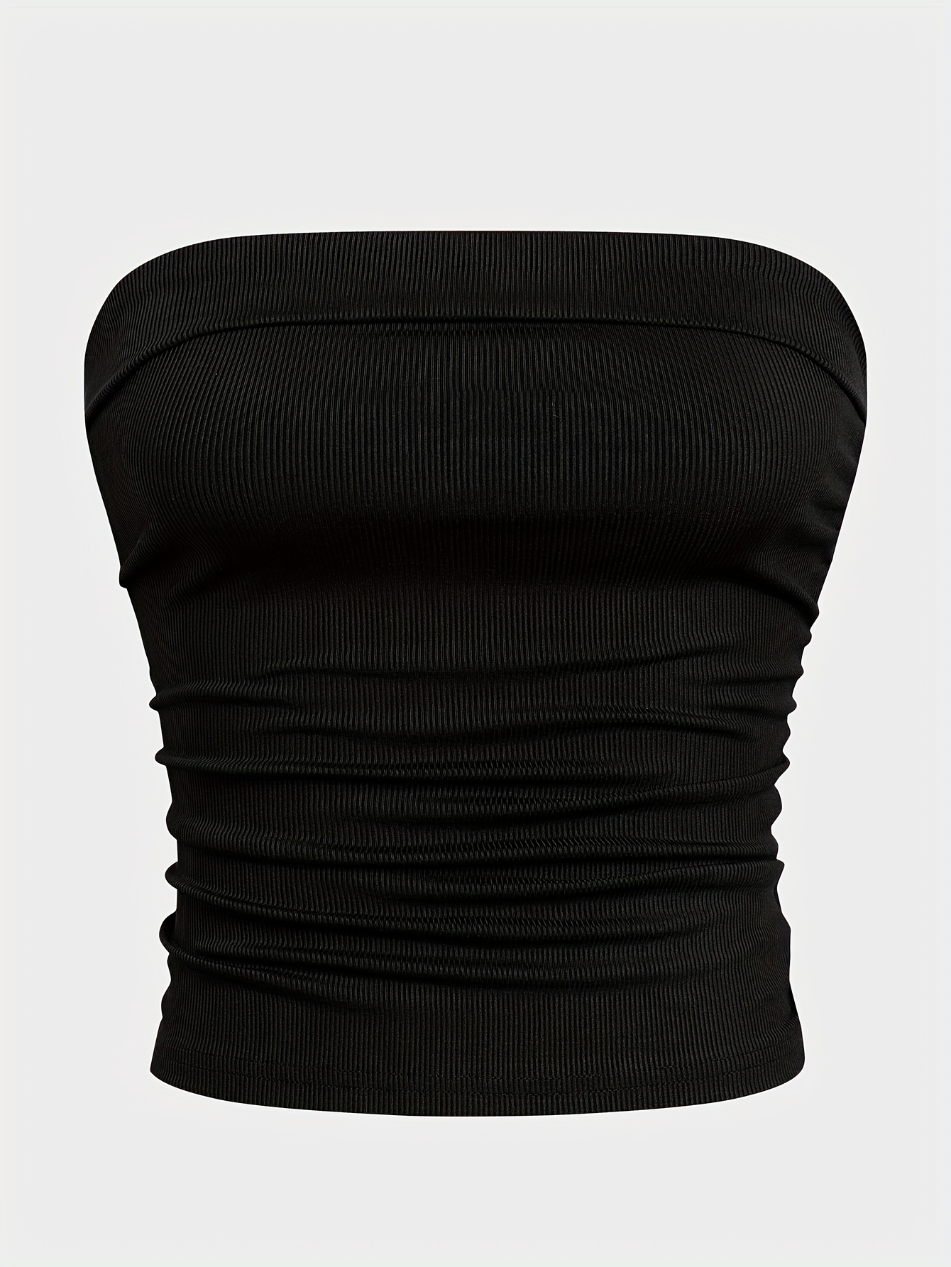 girls pleated waist knitted tight short black tube top girls vest