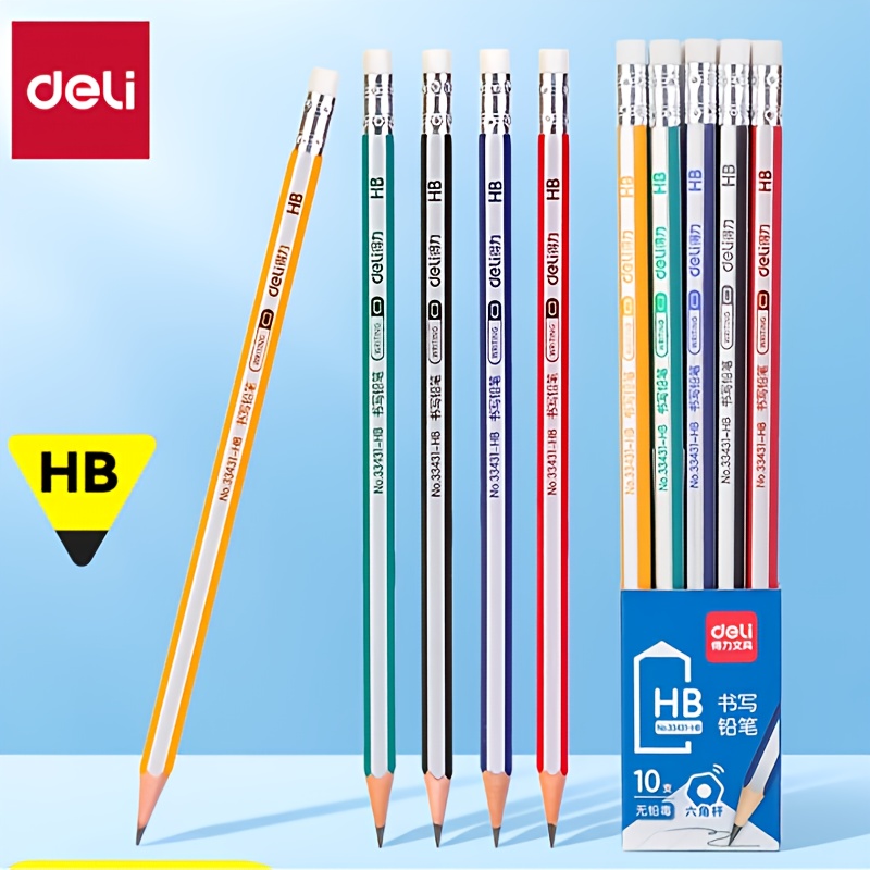 Deli Graphite Pencil 2b/hb 10pcs/, Colorful , Log Pen Holder Graphite Pen Core, Safe And Non-toxic, Comfortable Grip, Clear Writing, Easy To Store, Suitable Schools And Offices.