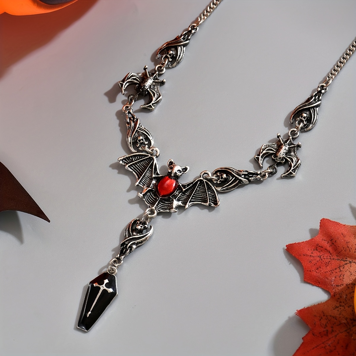 Gothic Halloween Bat Pendant Necklace, Unique Design