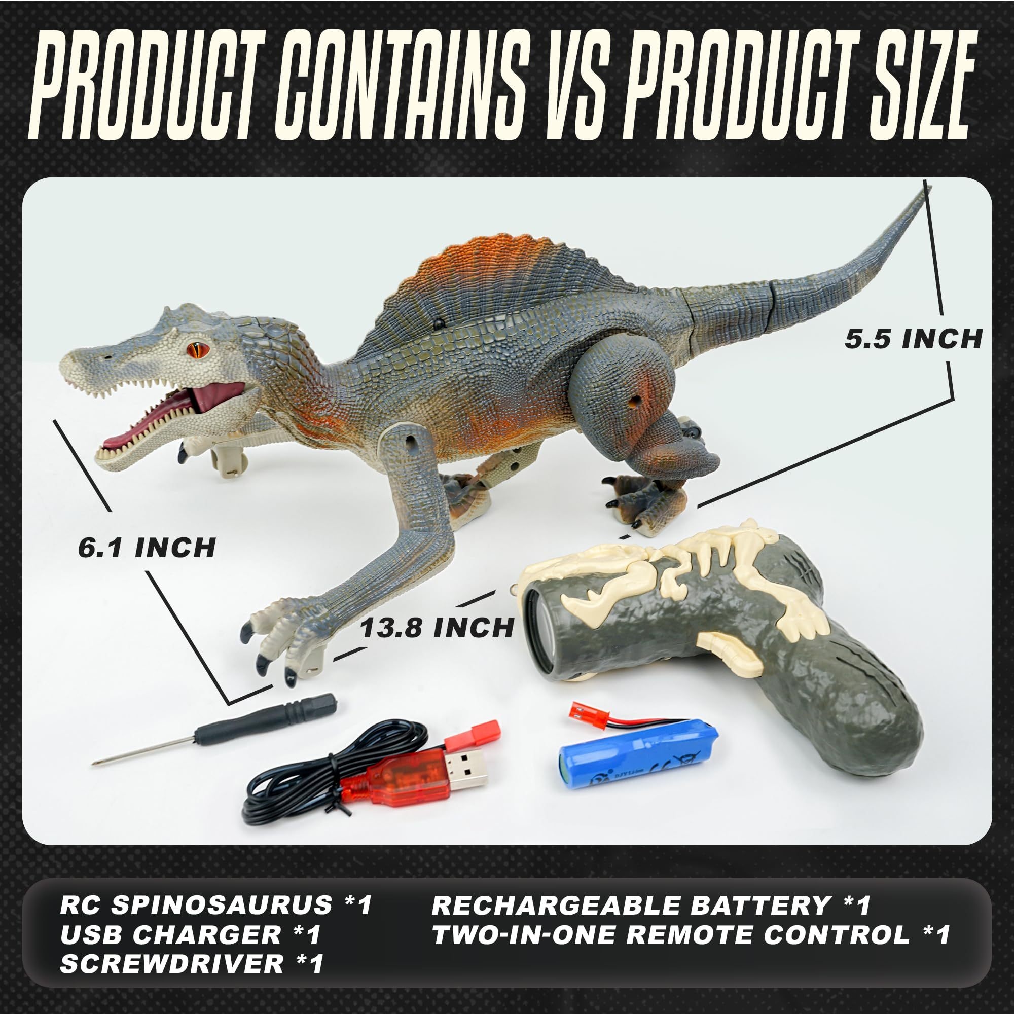 Interactive Jurassic Robot - Spinosaurus RC Toy With Spray, Premium Quality With LED Lights, For Boys 3+ Years