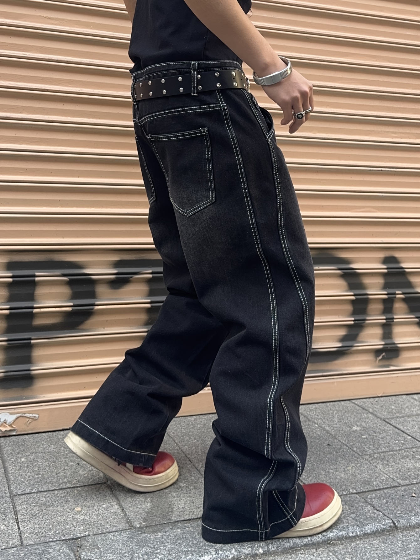 men's high waist loose fit street style denim jeans black Temu