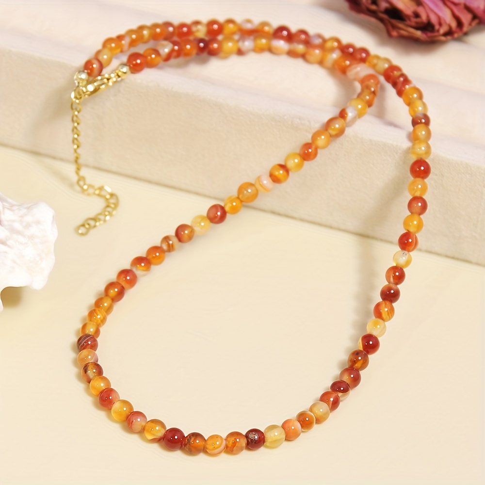 Natural Stone Delicate Beaded Necklace with Orange Red Carnelian