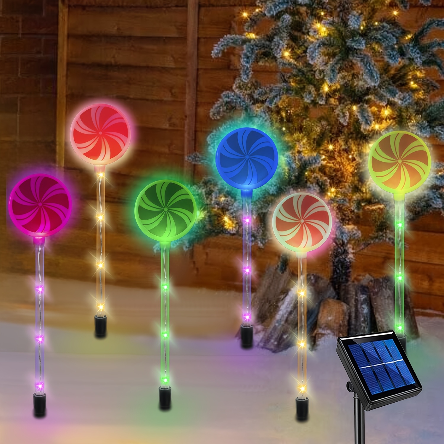 TEMU Outdoor Christmas Solar Pathway Lights, 6pcs Lollipop Mint Post Light Set, 8 Candy Cane Path Lights, Ip65 Outdoor Christmas Decoration Garden