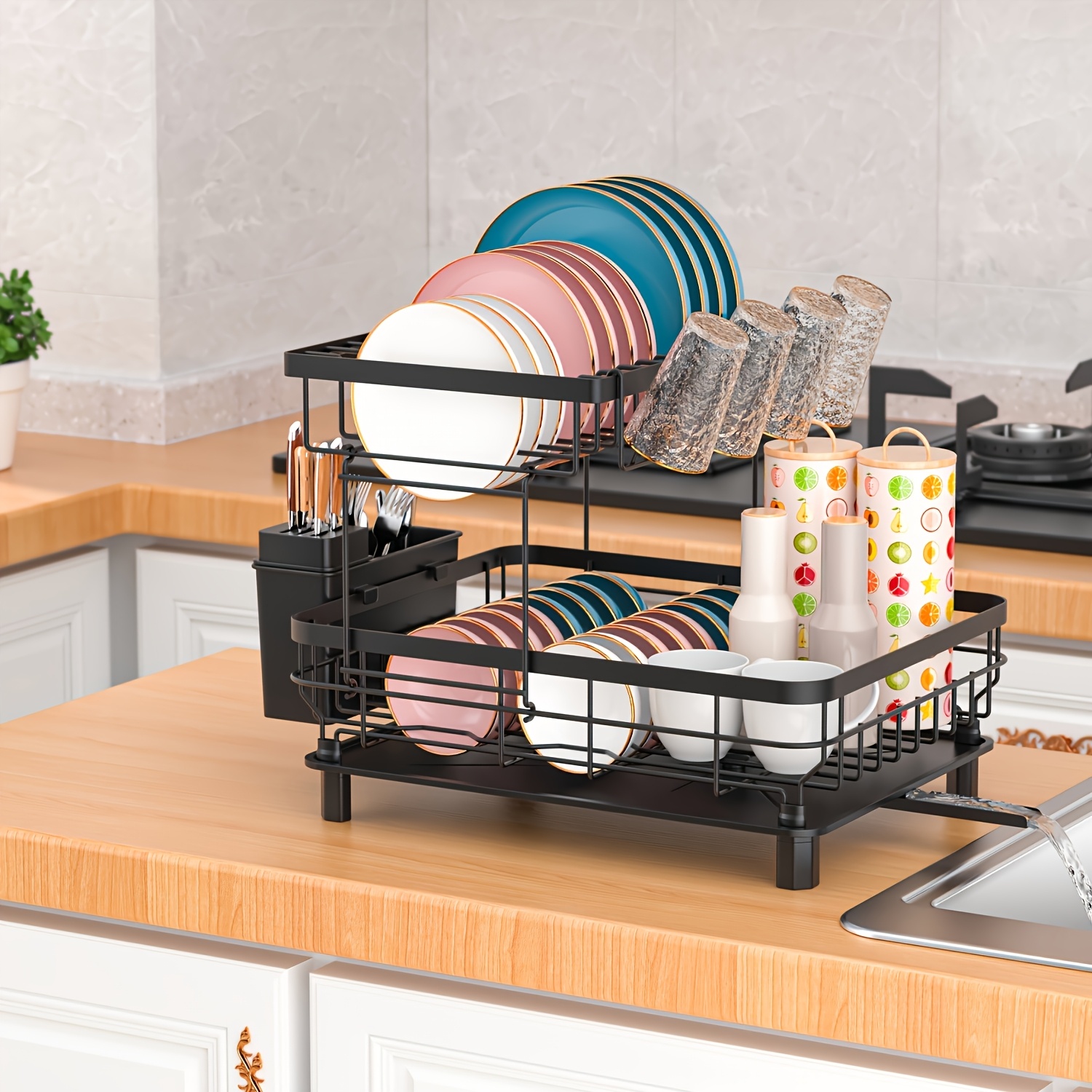 TEMU Escurridor de cubiertos, escurridor de platos, estante de almacenamiento de cocina, escurridor de cubiertos comercial, escurridor de platos de