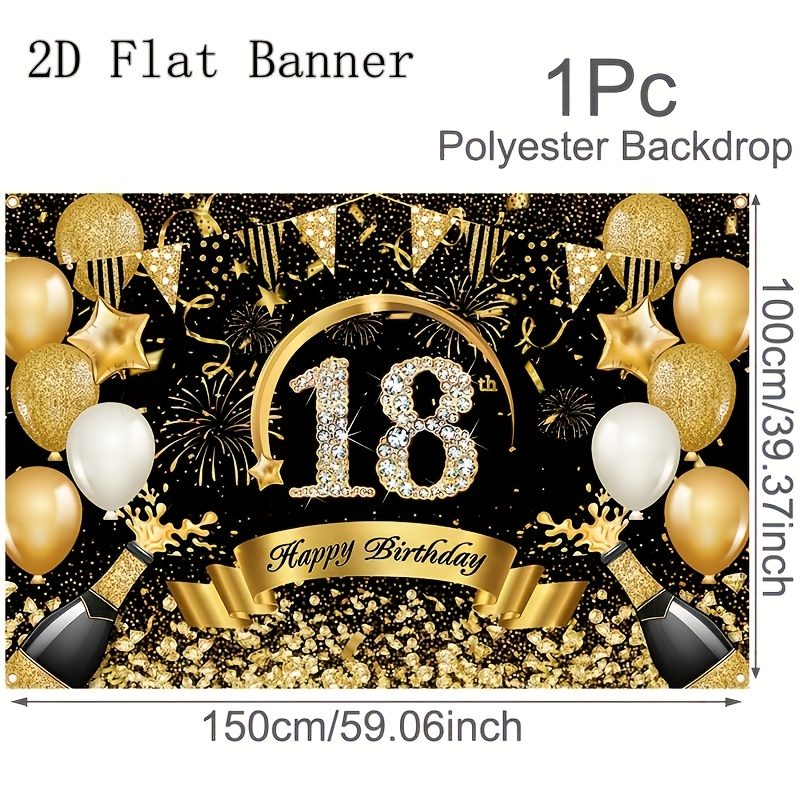2d Flat, 1pc 18th Birthday Party Backdrop Banner - Polyester Black & Decoration For Birthday Parties Celebration All - 150×100cm Photography Background