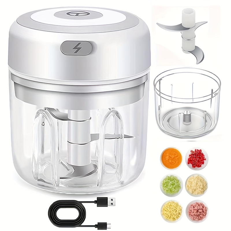 1 procesador de alimentos multifuncional de alta potencia | Carga inalámbrica USB, mezcla/ picar rápidamente carne/ajo/verduras/alimentos para bebés, vaso de calidad alimentaria, bloqueo de seguridad para niños, ideal para cocina y camping - Imagen 4
