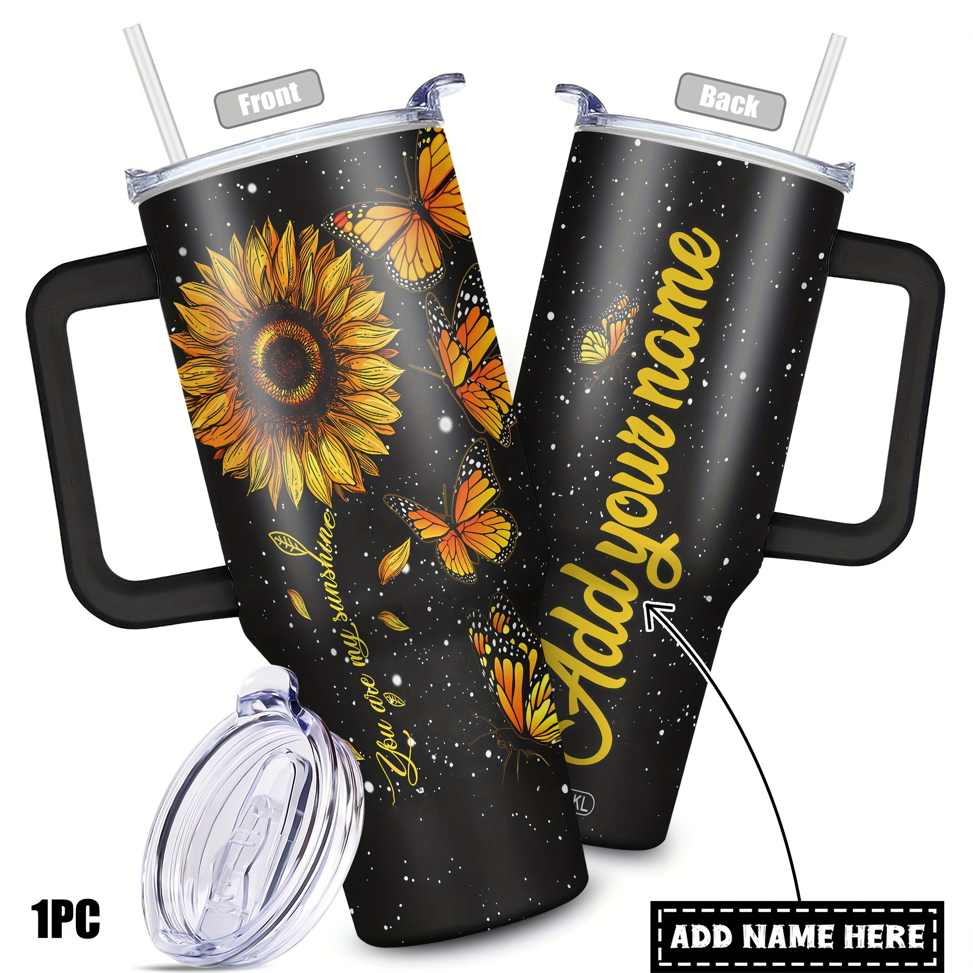 

40oz Personalized Metal With Lid - Sunflower & , Hand Wash Only, Bpa-free, Reusable, Multipurpose, Shatterproof, Ideal For Adults - Christmas, , Easter, Hanukkah, Thanksgiving Gifts