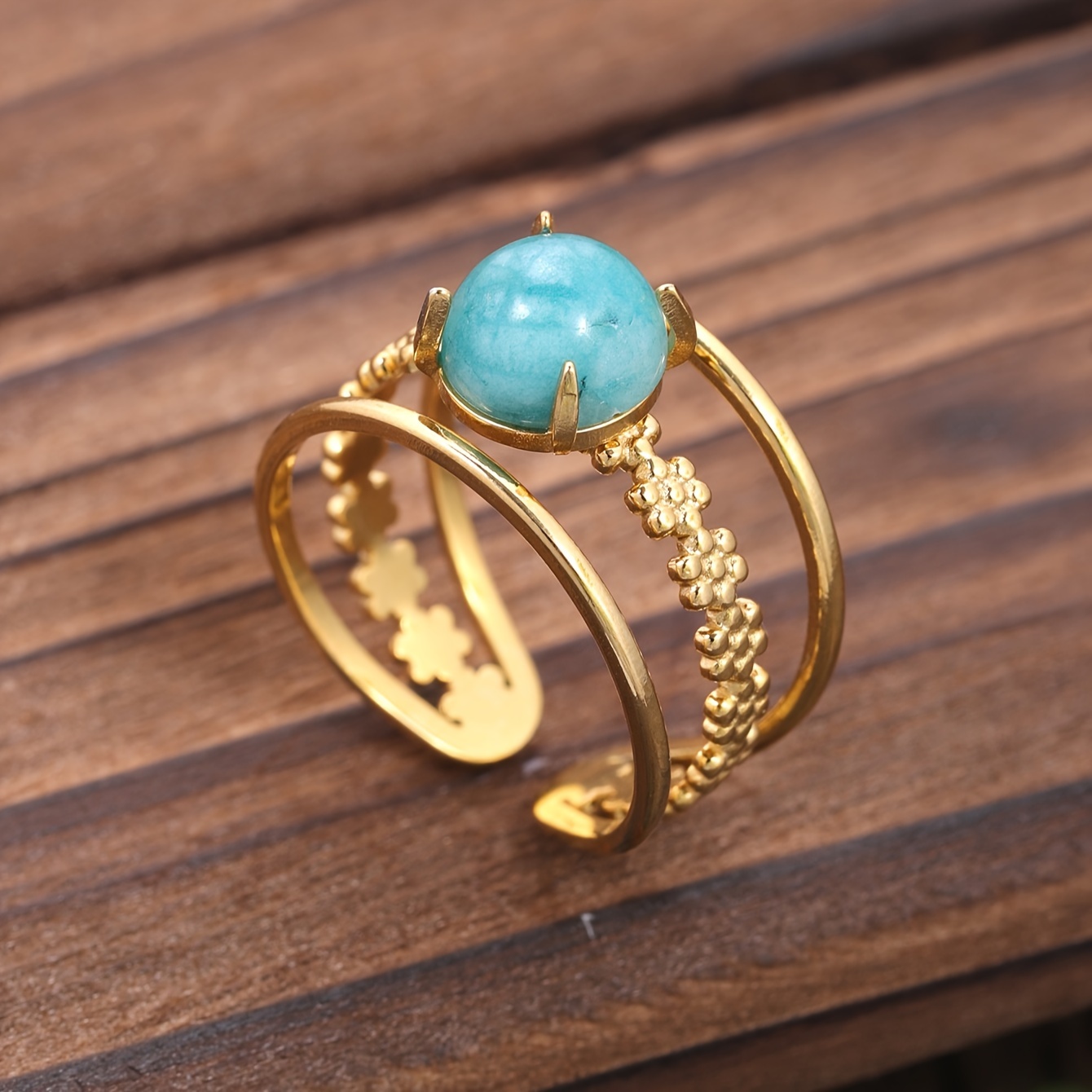 Geometric Turquoise Open Ring for Women
