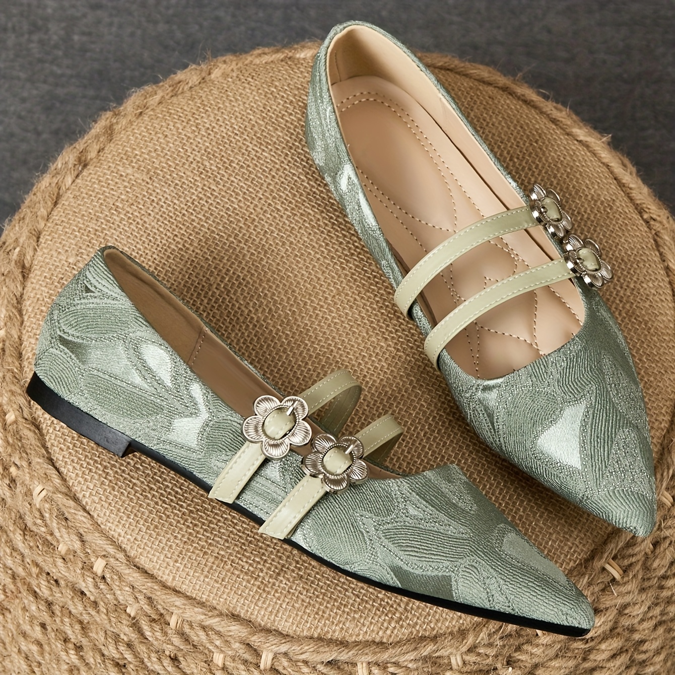 1 pair womens french style vintage light green pointed toe - Temu