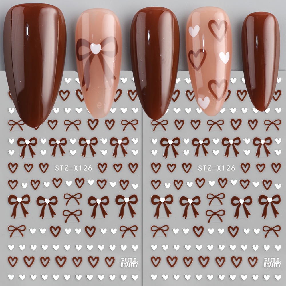 TEMU 2 Hojas Brown Bow Love Set de Stickers para Uñas Vintage con Forma de Autoadhesivos Decoración para Uñas