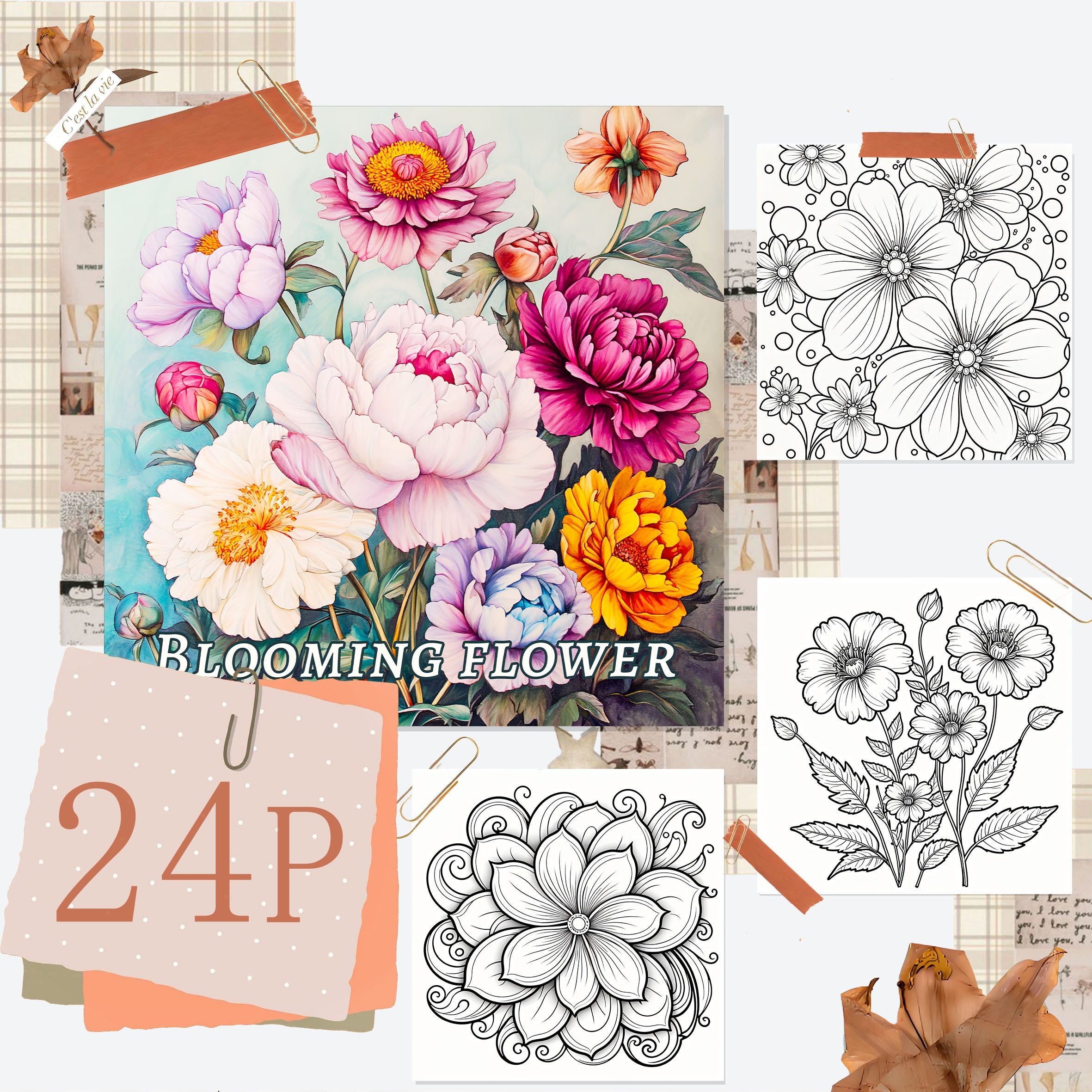 

Premium Paper 24-page Coloring Book - Flower Theme For , Ideal Gift For Halloween, Thanksgiving & Christmas