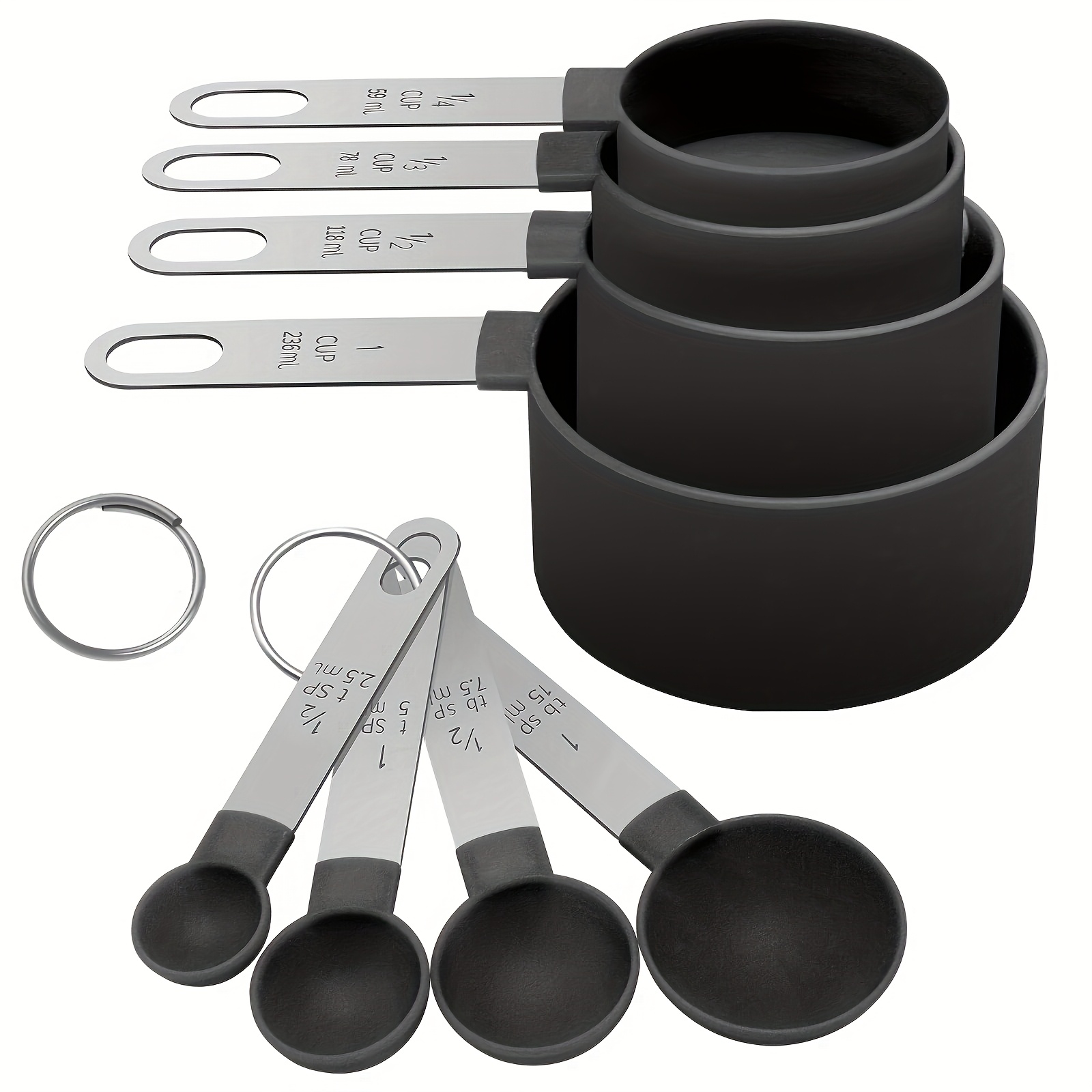 TEMU 8pcs Stainless Steel Measuring Cup And Spoon Set With Handle, Coffee Spoon, Flour Spoon, Measuring Spoon, Suitable For Dry And Liquid