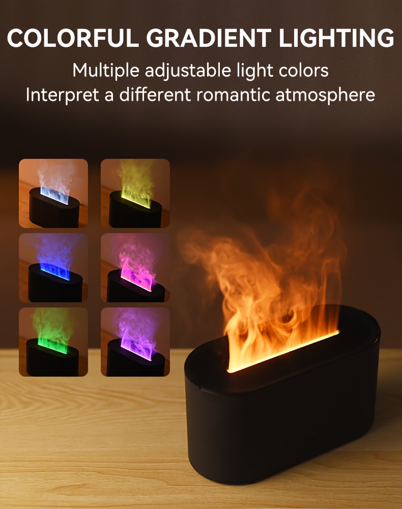 USB-Powered Soundwave technology Flame Humidifier & Aroma Diffuser with 7-Color Changing Night Light, Auto Shut-Off Timer, Low-Voltage Protection, Real Flame Effect & Essential Oil Diffuser - ABS/PP Cool Mist Humidifier for Home, Office, Yoga