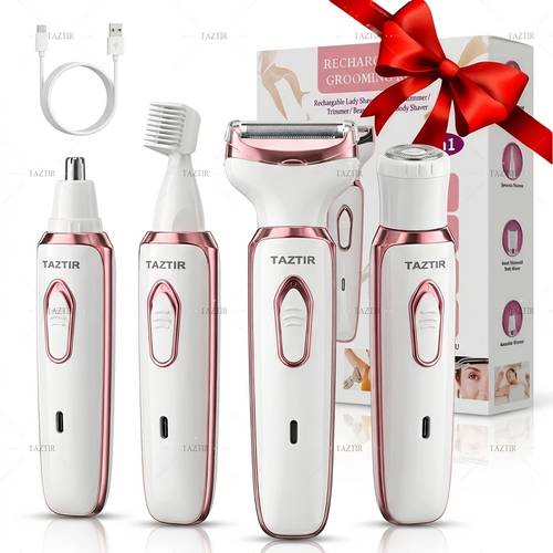 4 in 1 rechargeable grooming kit set shaving care gift lady electric shaver for face nose legs and underarm for women wet dry hair razor rechargeable portable