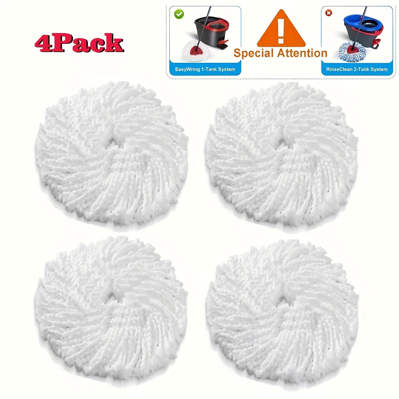 TEMU 4 Washable Rotating Mop Heads, Effective Wet/dry Cleaning, Dust Removal