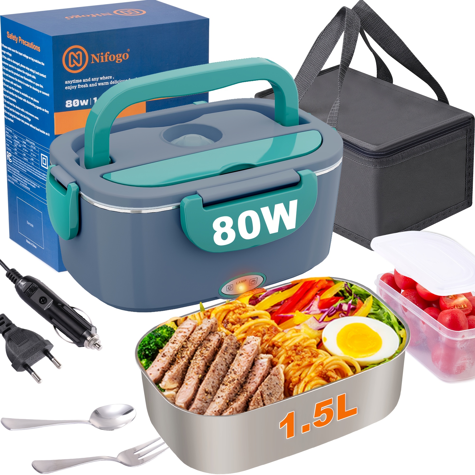 TEMU Electric Lunch Box With 80w Power, 1.8l Capacity For Adult Lunch Box, Thermal Lunch Box, Portable Heating Lunch Box For Going Out, With Thermal