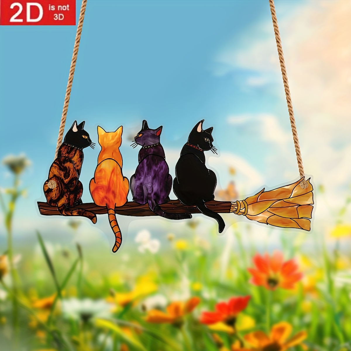 

2d Cat-shaped Acrylic Sun Pendant, Hanging On A Broom, Indoor/outdoor Hanging Window Decoration, Christmas Thanksgiving Garden Decoration, Cat Lover Gift, No Electricity Required - No Feathers