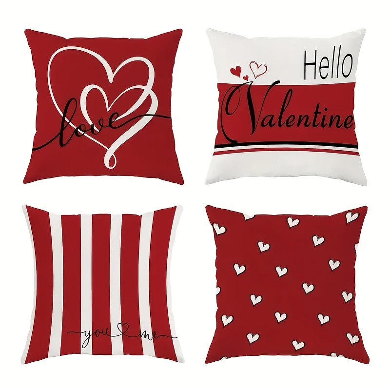 TEMU 4pcs Day, Valentine's Day Pillowcase Set - Romantic Red And , Soft Decorative Cushion Cover For Living Room Bedroom Sofa Bed Home Decor, Zipper Closure, Machine Washable, No Pillow Core