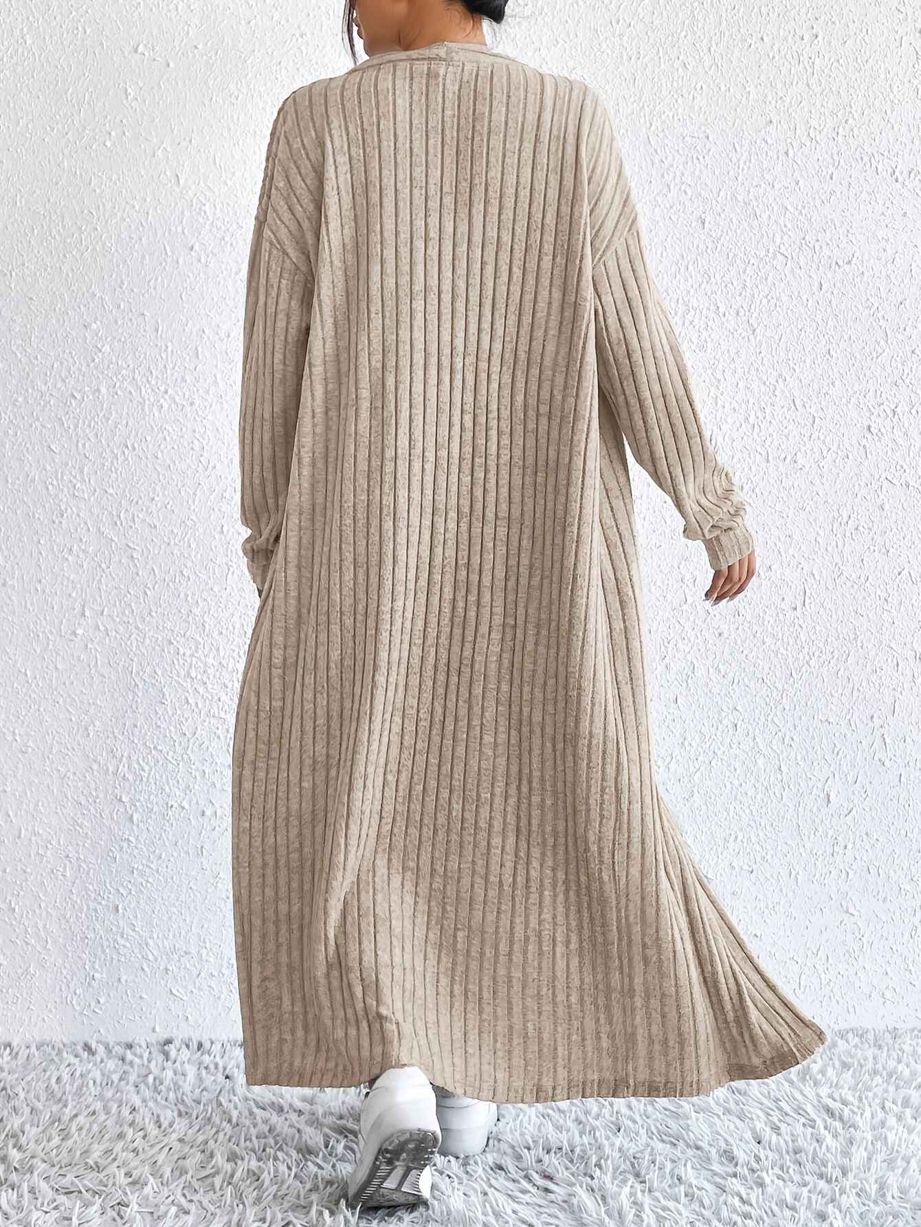 womens elegant beige ribbed dress cardigan set long sleeve Temu